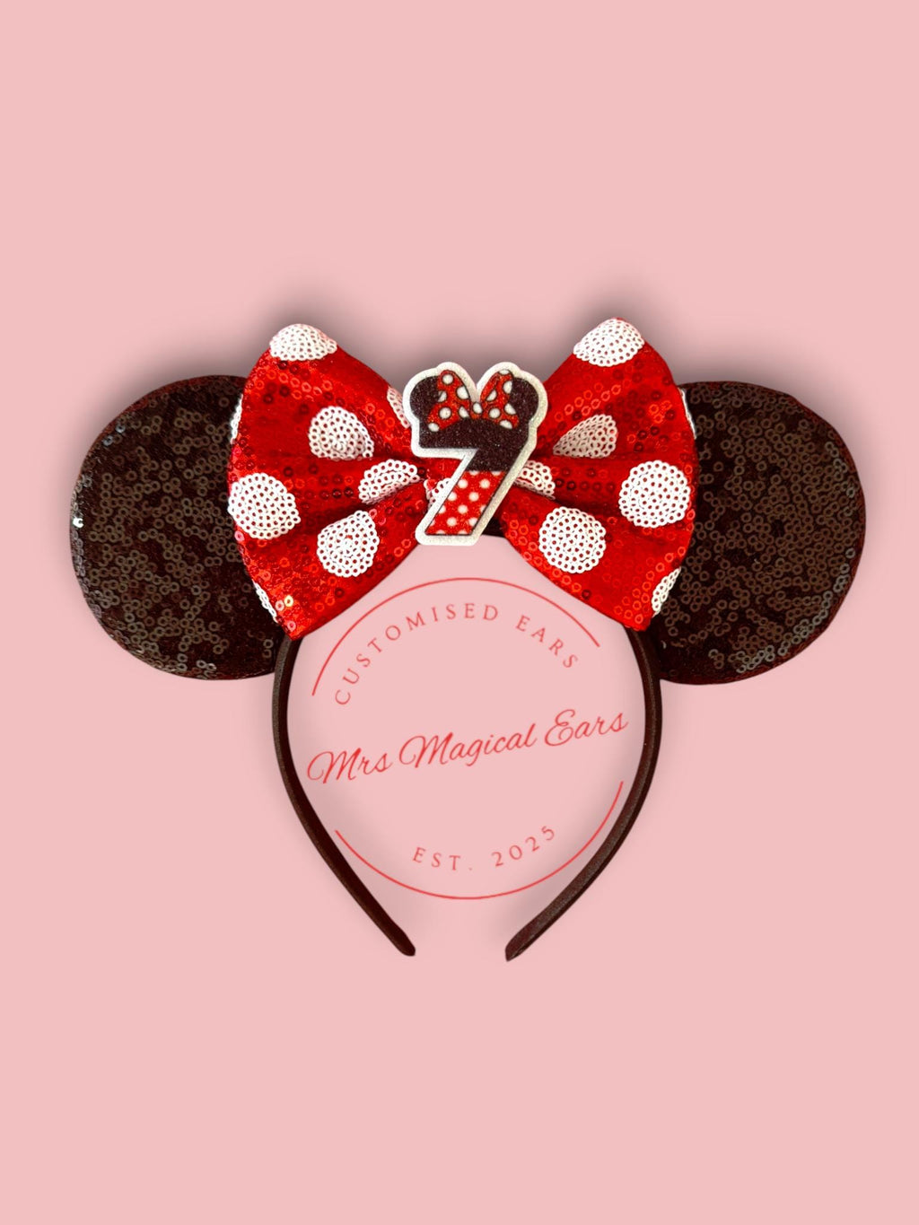 Birthday Bow Minnie Ears – Custom Age Disney Inspired Birthday Headband | Red Sequin or Polka Dot Bow | Magical Birthday Ears