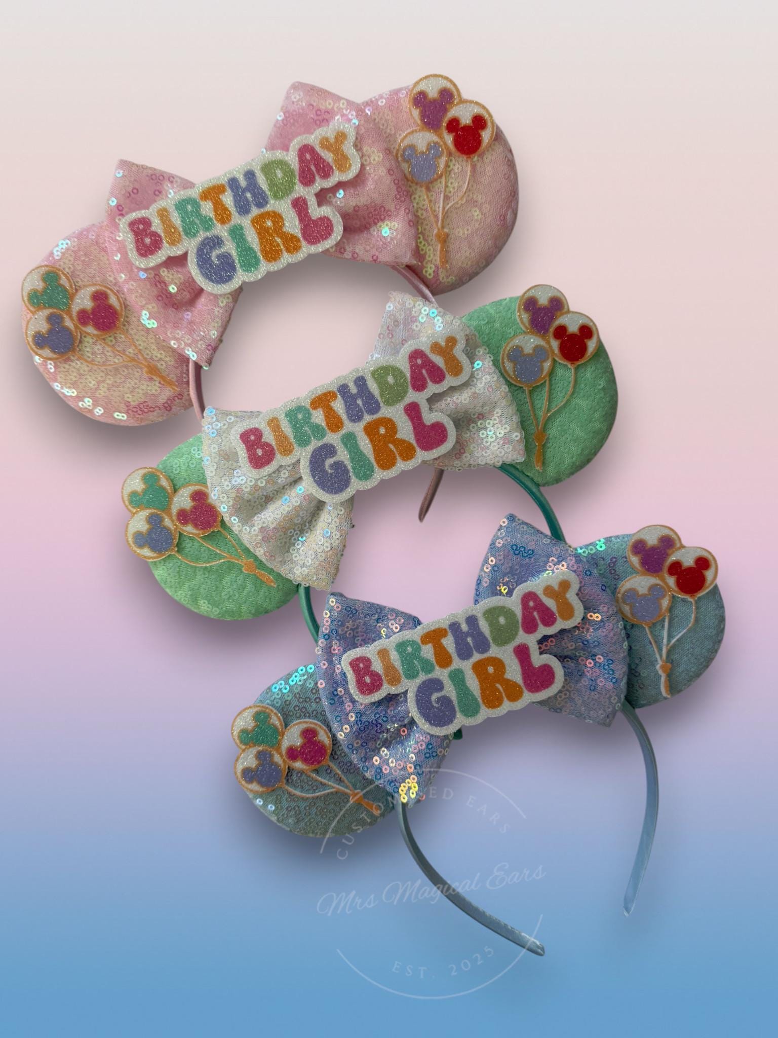 Birthday Girl Minnie Ears | Disney Inspired Birthday Balloon Mouse Ears | Birthday Headband | Disney Trip Ears | Mickey Mouse Birthday Ears