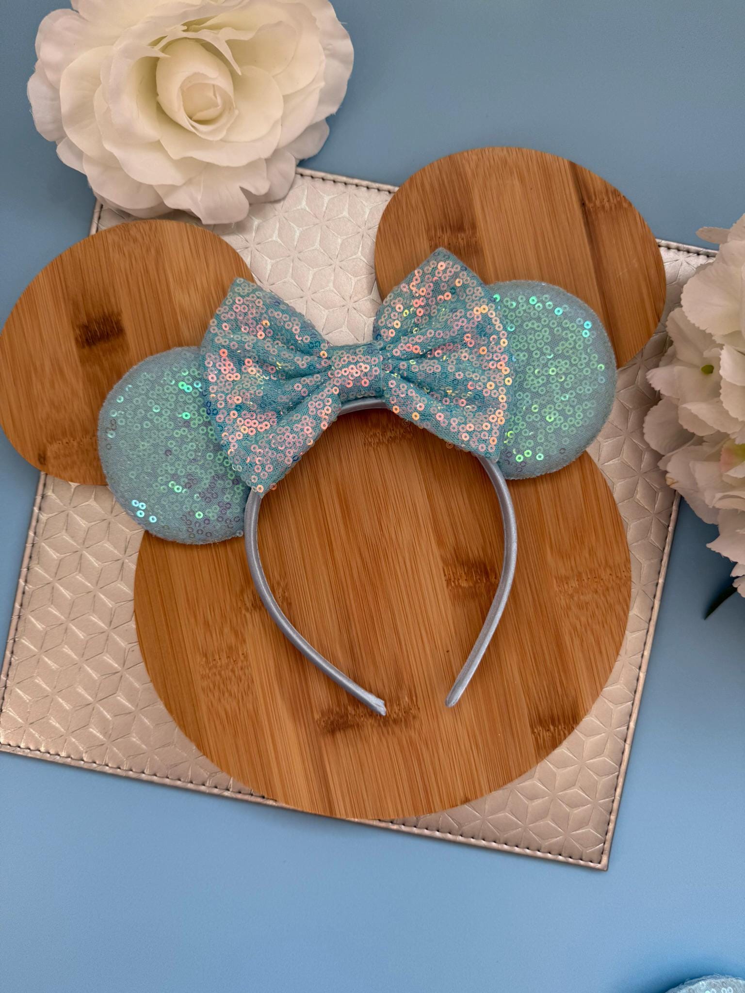 Birthday Blue Sequin Minnie Ears | Custom Headband | Disney Mickey headband Girls, Teens & Adults | Sparkly Accessory 3, 5, 7, 16,18, 21, 30
