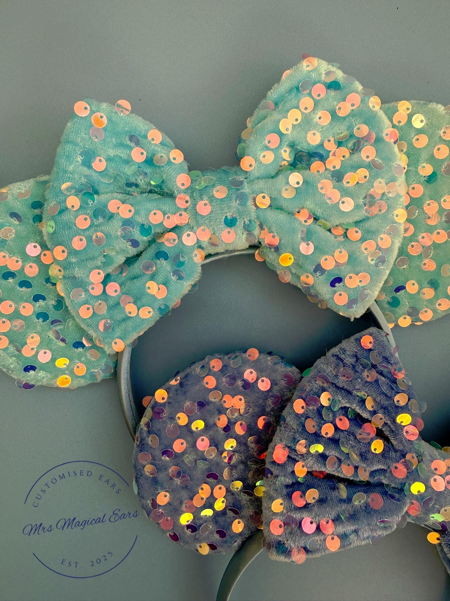 Baby Blue / Turquoise Confetti Sprinkle Sequin Mickey Minnie Mouse Disney Inspired Ears Headband
