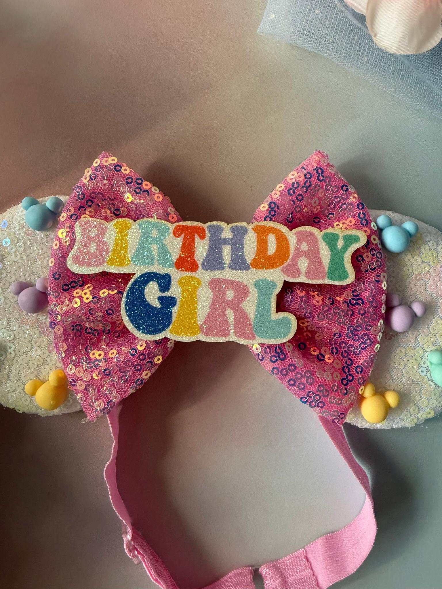 Birthday Girl Minnie Ears Baby Toddler, Sequin Minnie Mouse Headband, Adjustable Disney Birthday Headband, Baby Pink Blue Iridescent Ears