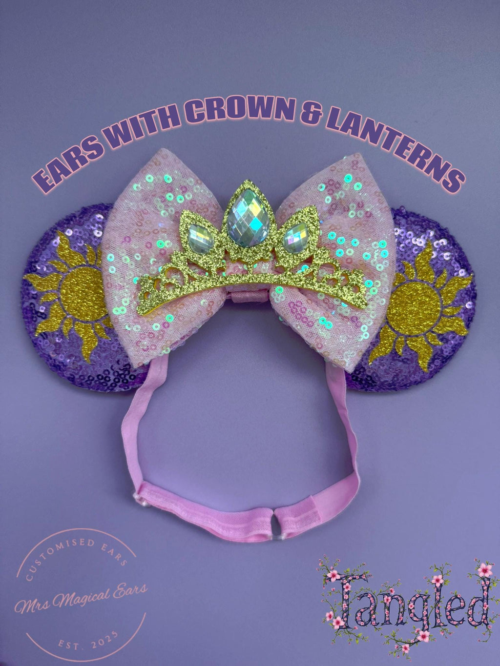 Baby Rapunzel Inspired Minnie Ears | Purple Sequin Toddler Tangled Princess Headband | 1st Birthday Disneybound Accessory | Gift Baby Girl