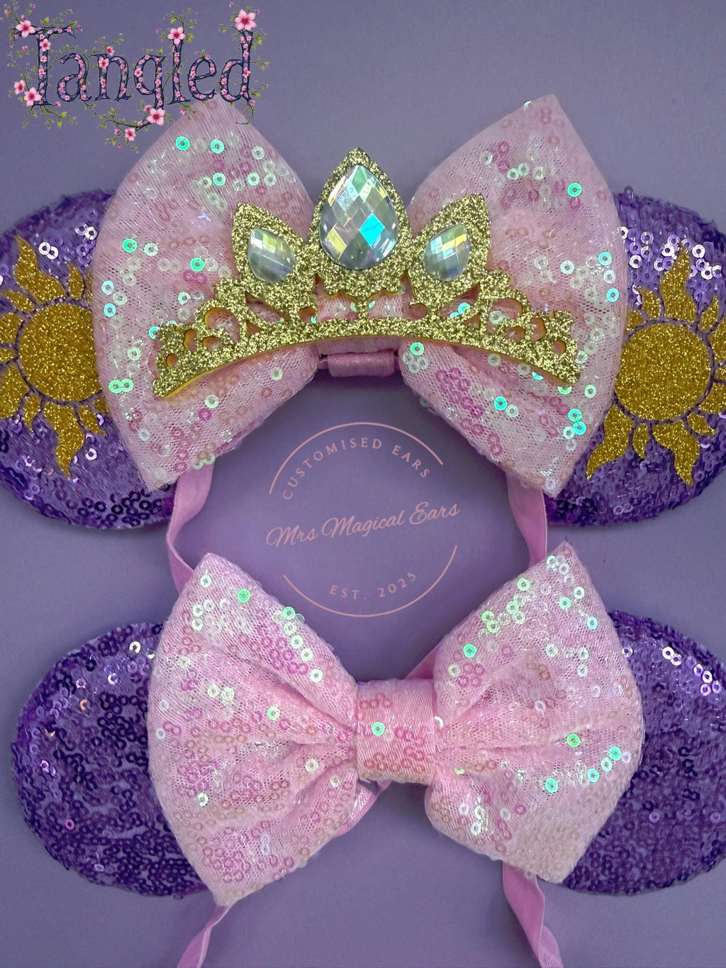 Baby Rapunzel Inspired Minnie Ears | Purple Sequin Toddler Tangled Princess Headband | 1st Birthday Disneybound Accessory | Gift Baby Girl