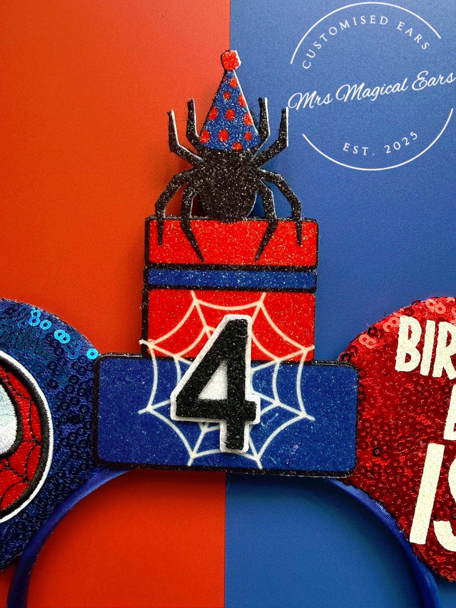 Birthday Boy Spider-Man Inspired Ears | Personalised Disney Inspired Birthday Ears | Custom Age Cake Hat | Mickey Ears Any Age