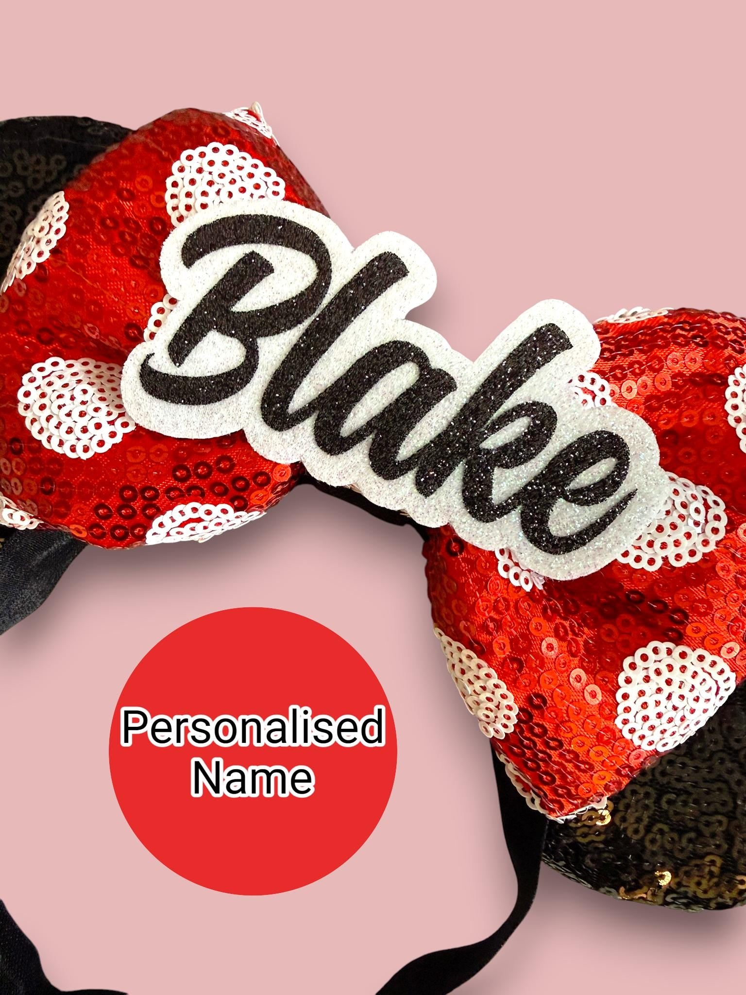 Personalised Baby Minnie Inspired Ears Headband – Custom Name Baby Mouse Ears with Adjustable Strap, Toddler Birthday Outfit