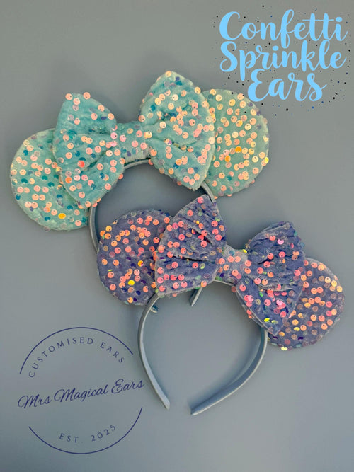 Baby Blue / Turquoise Confetti Sprinkle Sequin Mickey Minnie Mouse Disney Inspired Ears Headband
