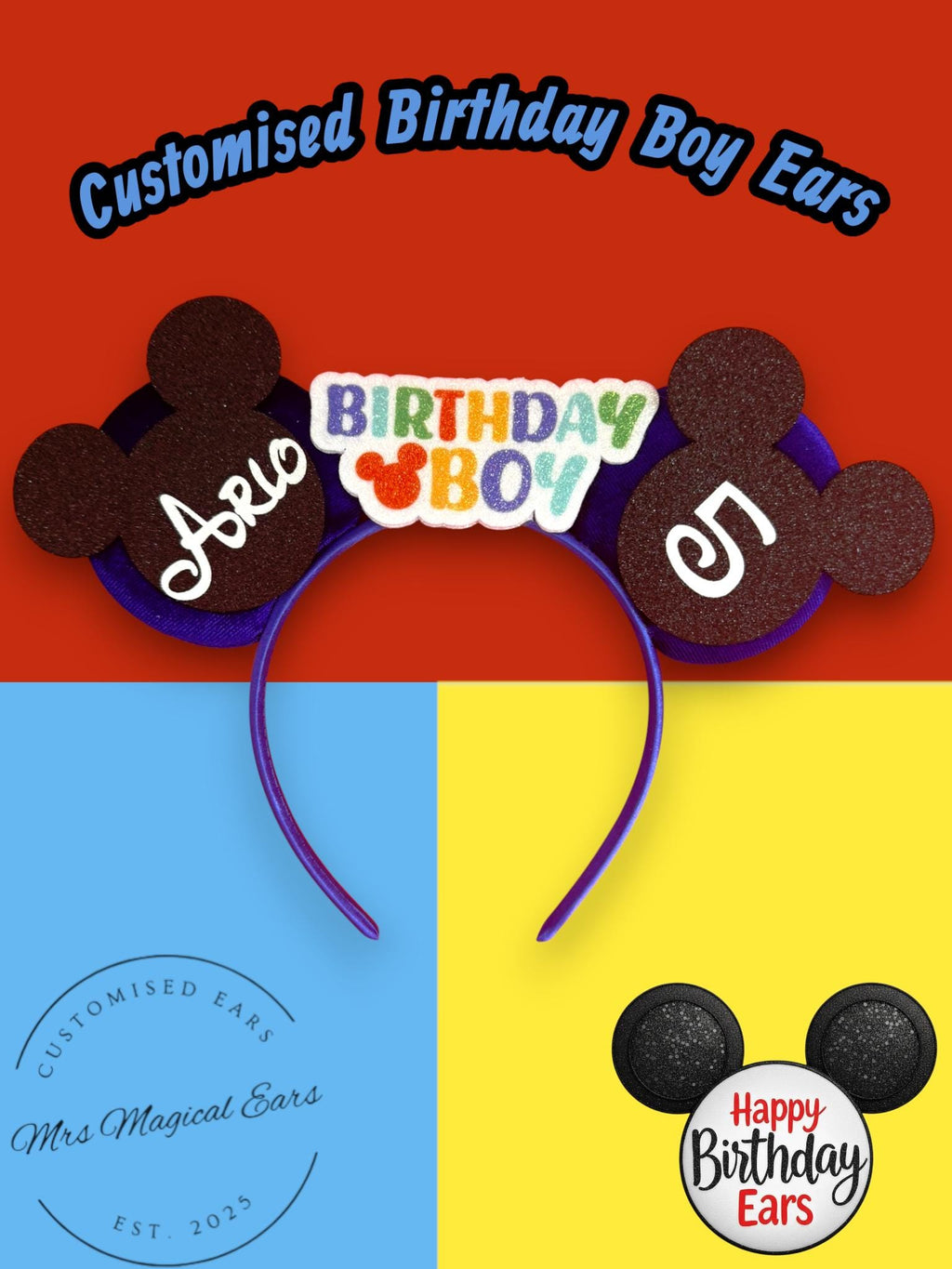 Birthday Boy Mouse Ears Headband – Disney Inspired Birthday Ears, Custom Theme Park Party Ears, Boys Magical Birthday Outfit Accessory