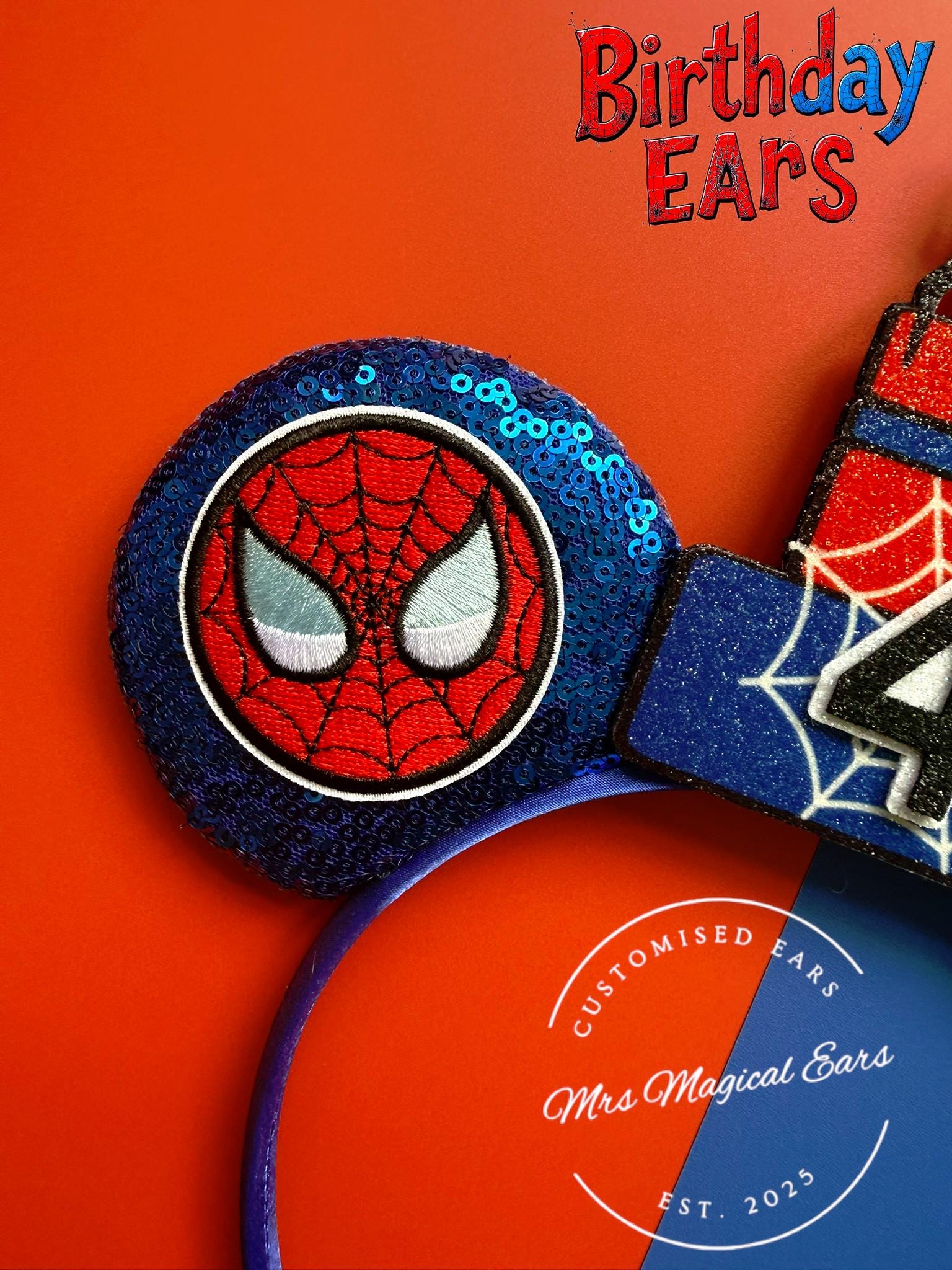 Birthday Boy Spider-Man Inspired Ears | Personalised Disney Inspired Birthday Ears | Custom Age Cake Hat | Mickey Ears Any Age