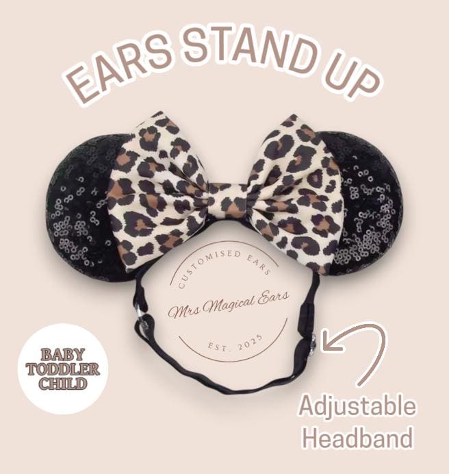 Personalised Baby Minnie Inspired Ears Headband – Custom Name Baby Mouse Ears with Adjustable Strap, Toddler Birthday Outfit