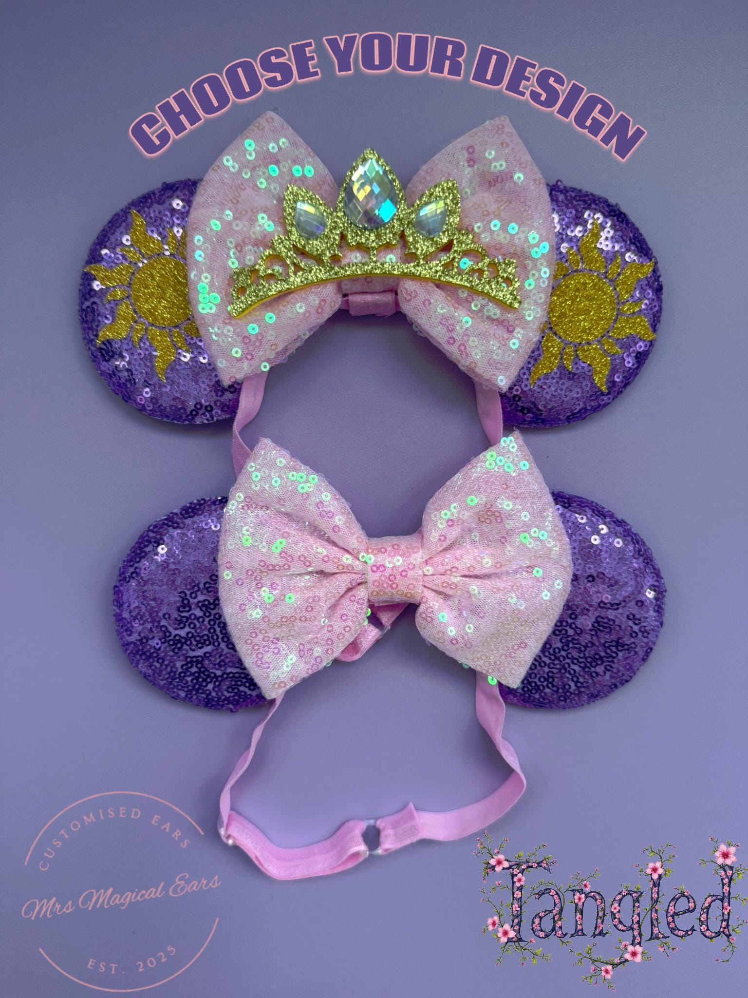 Baby Rapunzel Inspired Minnie Ears | Purple Sequin Toddler Tangled Princess Headband | 1st Birthday Disneybound Accessory | Gift Baby Girl