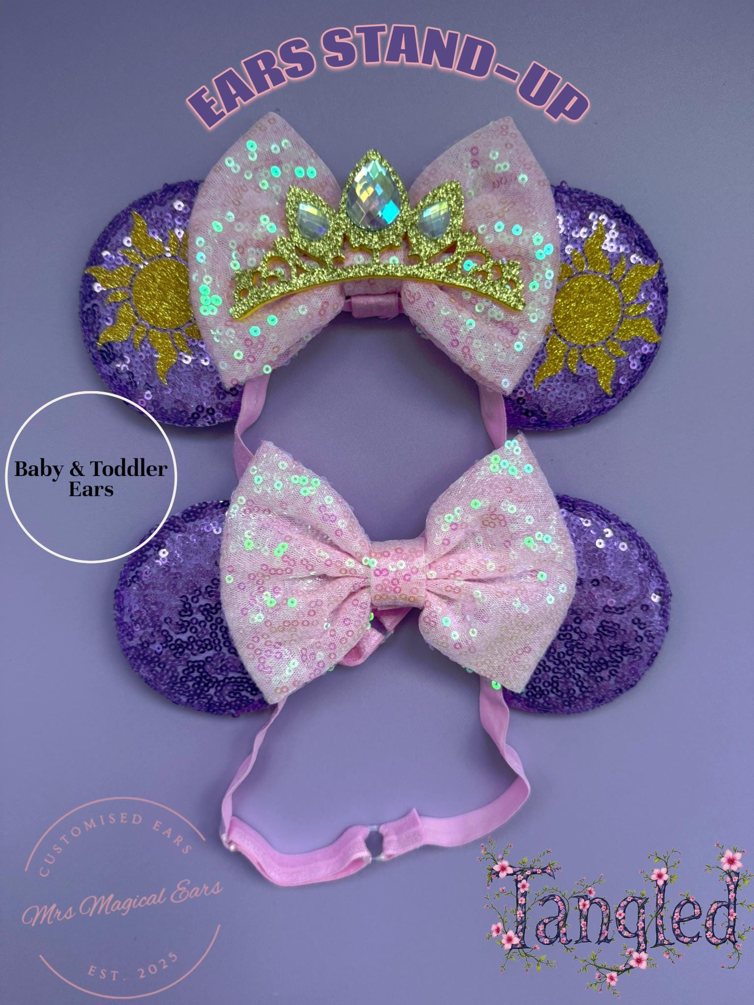 Baby Rapunzel Inspired Minnie Ears | Purple Sequin Toddler Tangled Princess Headband | 1st Birthday Disneybound Accessory | Gift Baby Girl