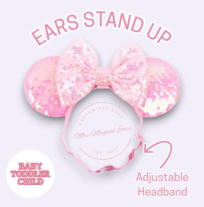 Personalised Baby Minnie Inspired Ears Headband – Custom Name Baby Mouse Ears with Adjustable Strap, Toddler Birthday Outfit
