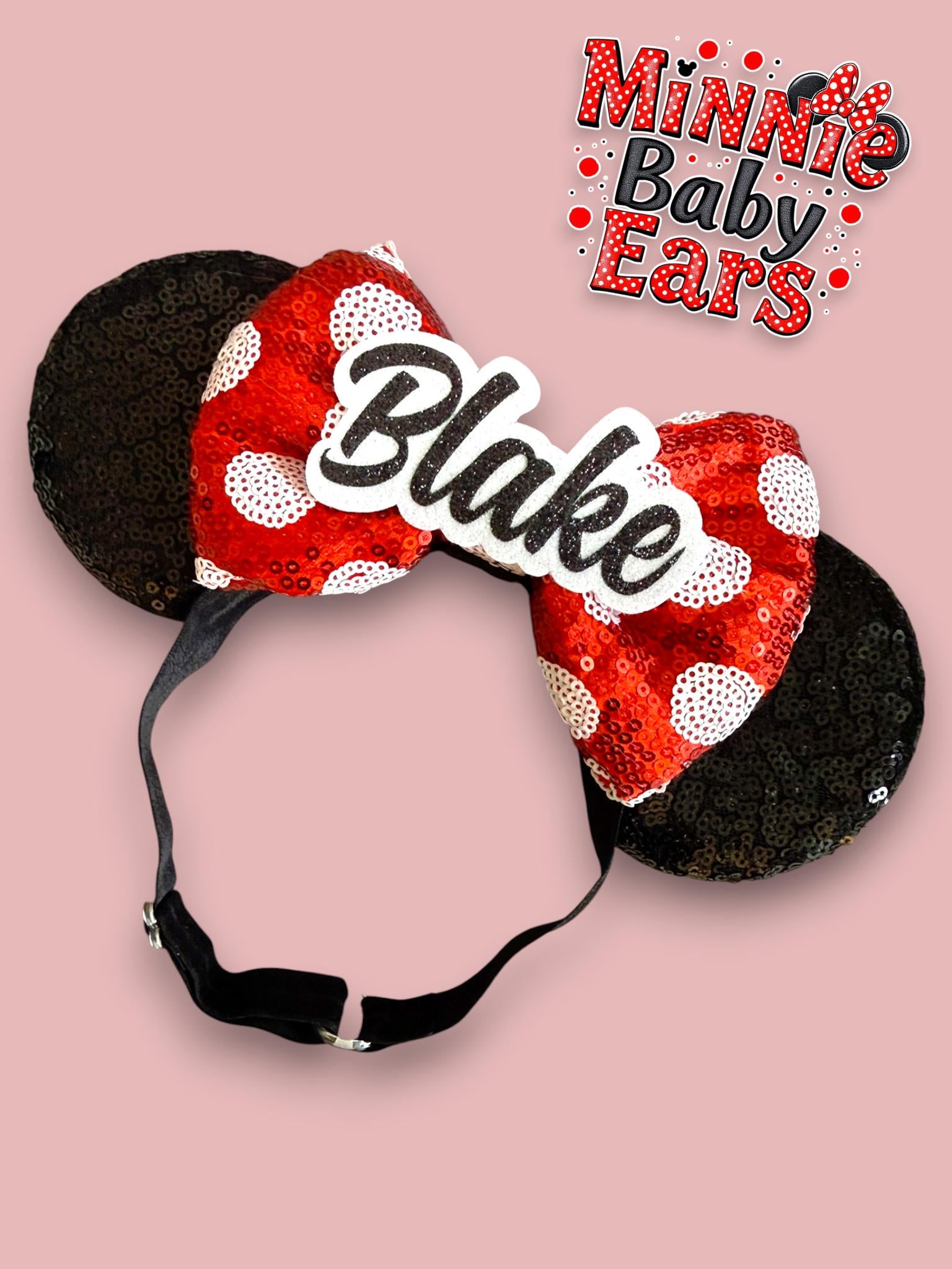 Personalised Baby Minnie Inspired Ears Headband – Custom Name Baby Mouse Ears with Adjustable Strap, Toddler Birthday Outfit