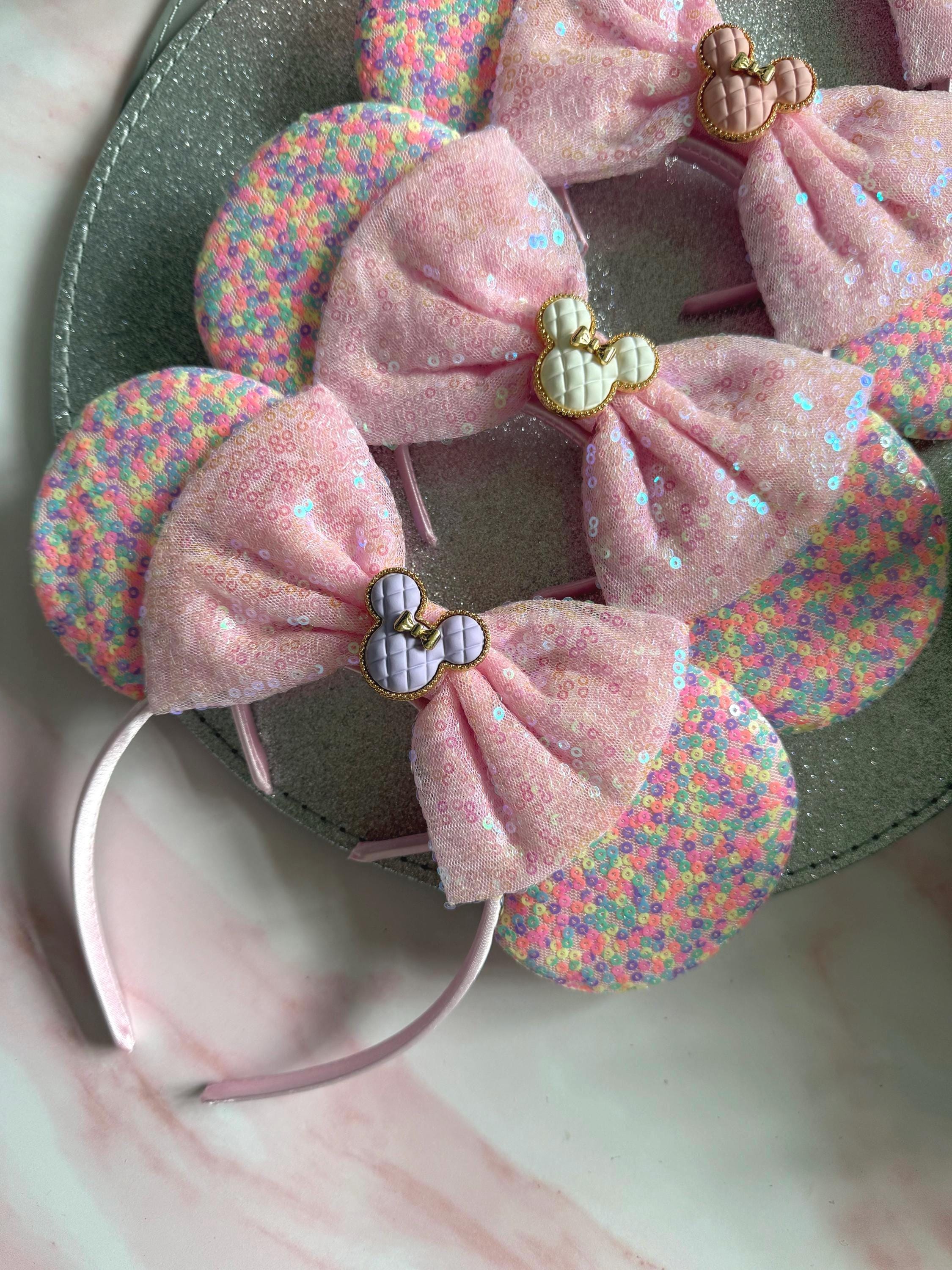 Baby Pink Sequin Minnie Ears Headband | Confetti Sparkle Mouse | Handmade Disney Inspired for Adults & Kids