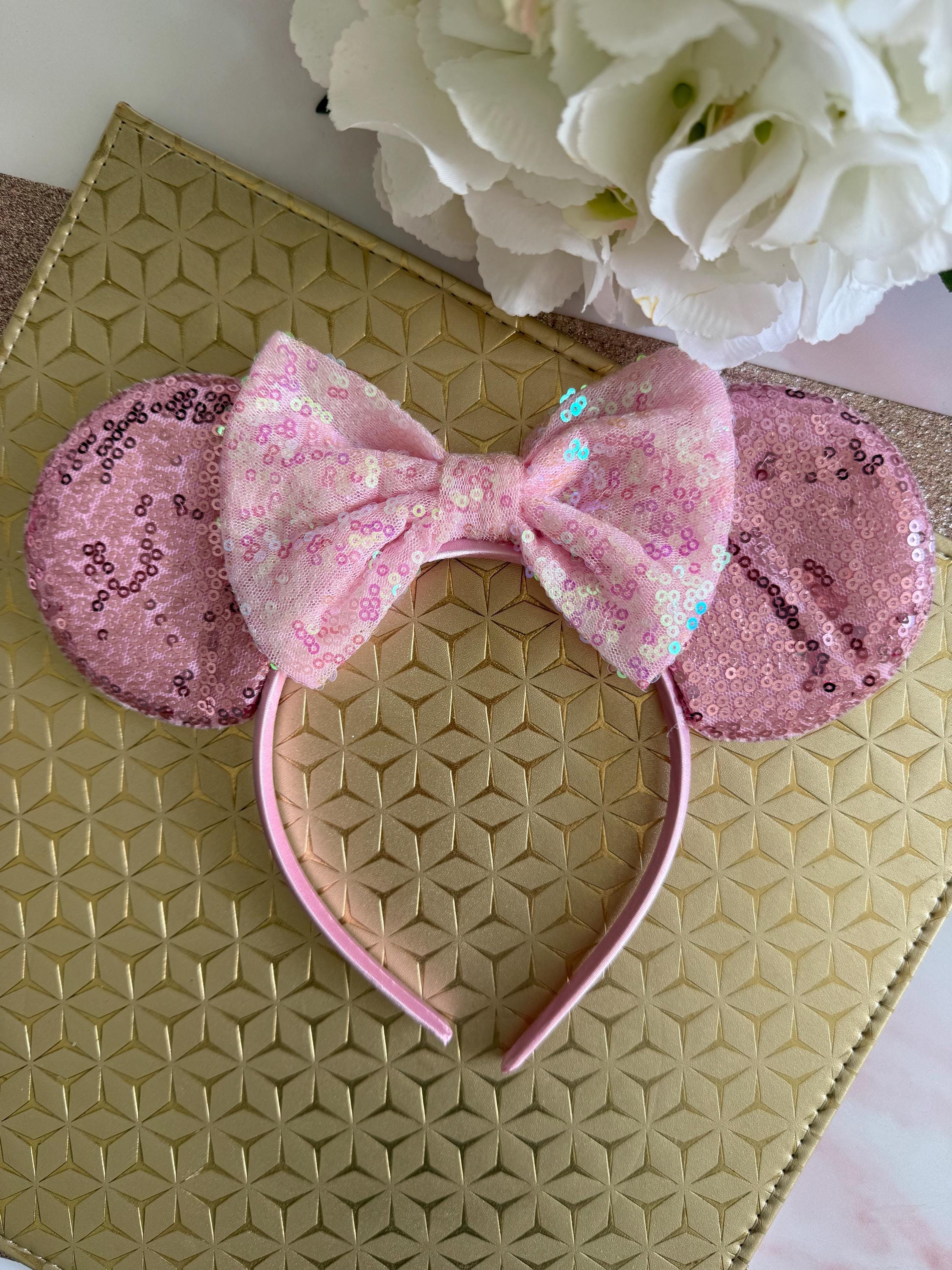 Baby Pink Sparkly Sequin Minnie Mouse Ears Headband | Disney Inspired Mickey Ears | Princess Disneybound | Disneyland Accessories
