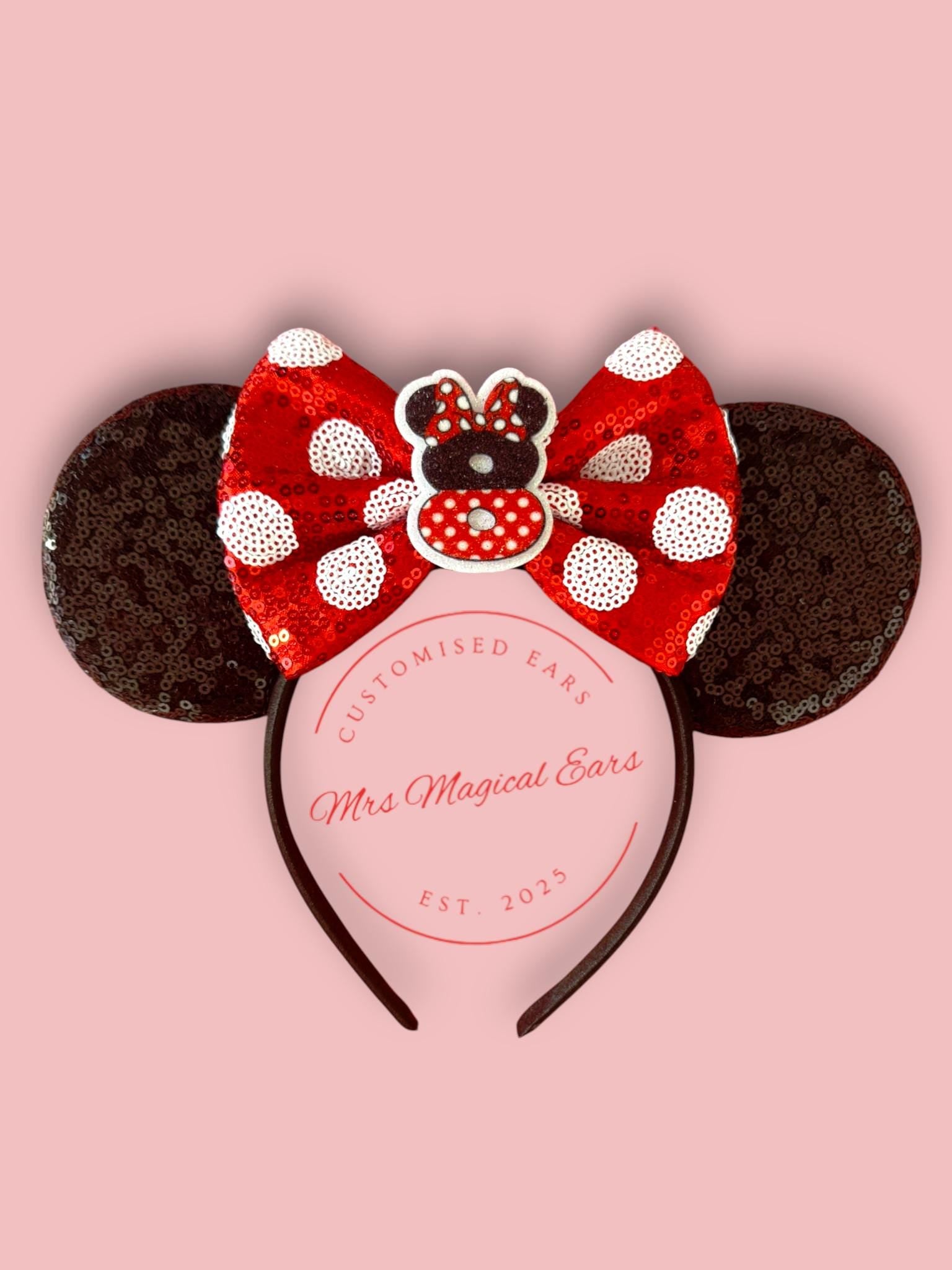 Birthday Bow Minnie Ears – Custom Age Disney Inspired Birthday Headband | Red Sequin or Polka Dot Bow | Magical Birthday Ears