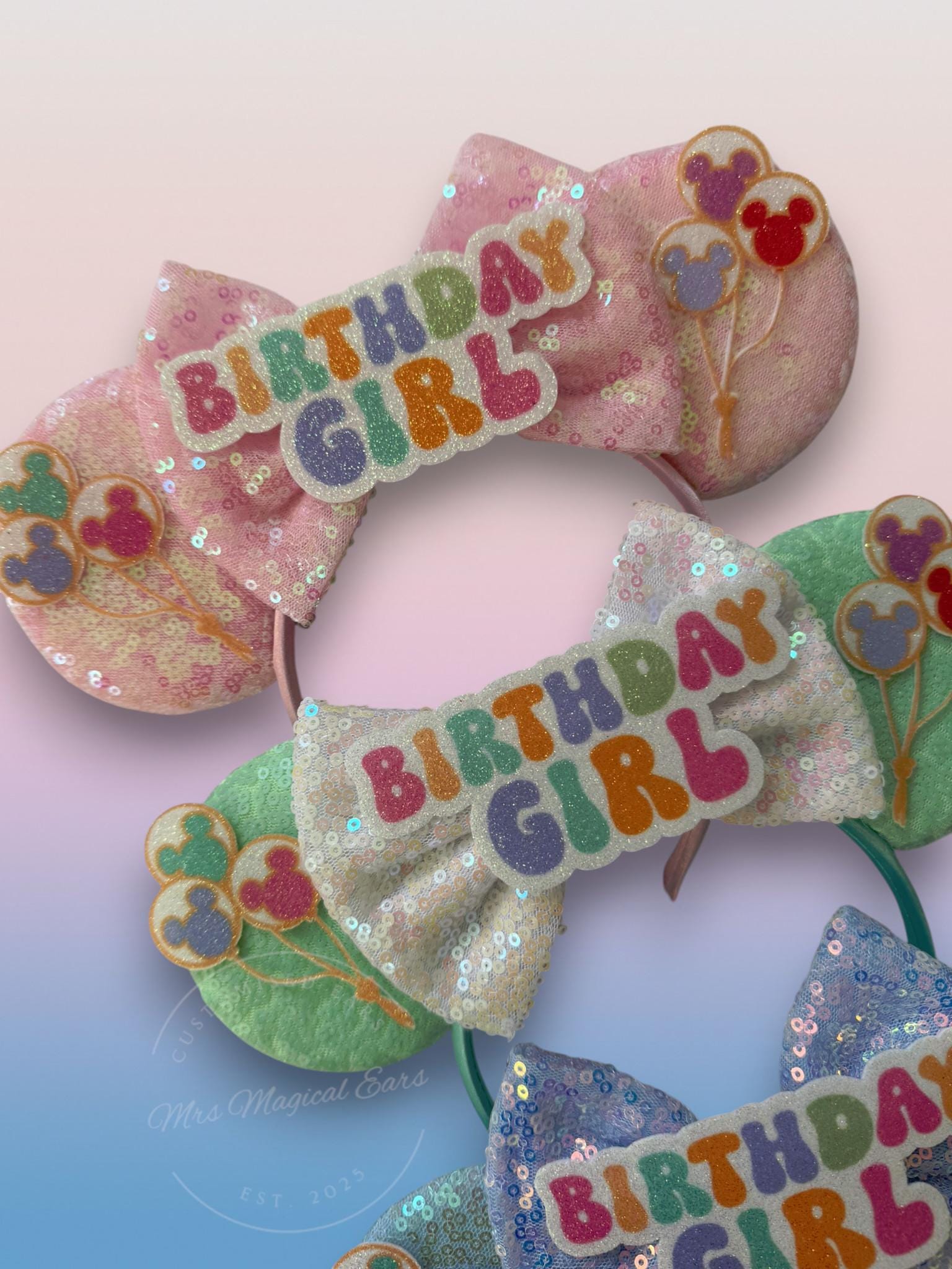 Birthday Girl Minnie Ears | Disney Inspired Birthday Balloon Mouse Ears | Birthday Headband | Disney Trip Ears | Mickey Mouse Birthday Ears