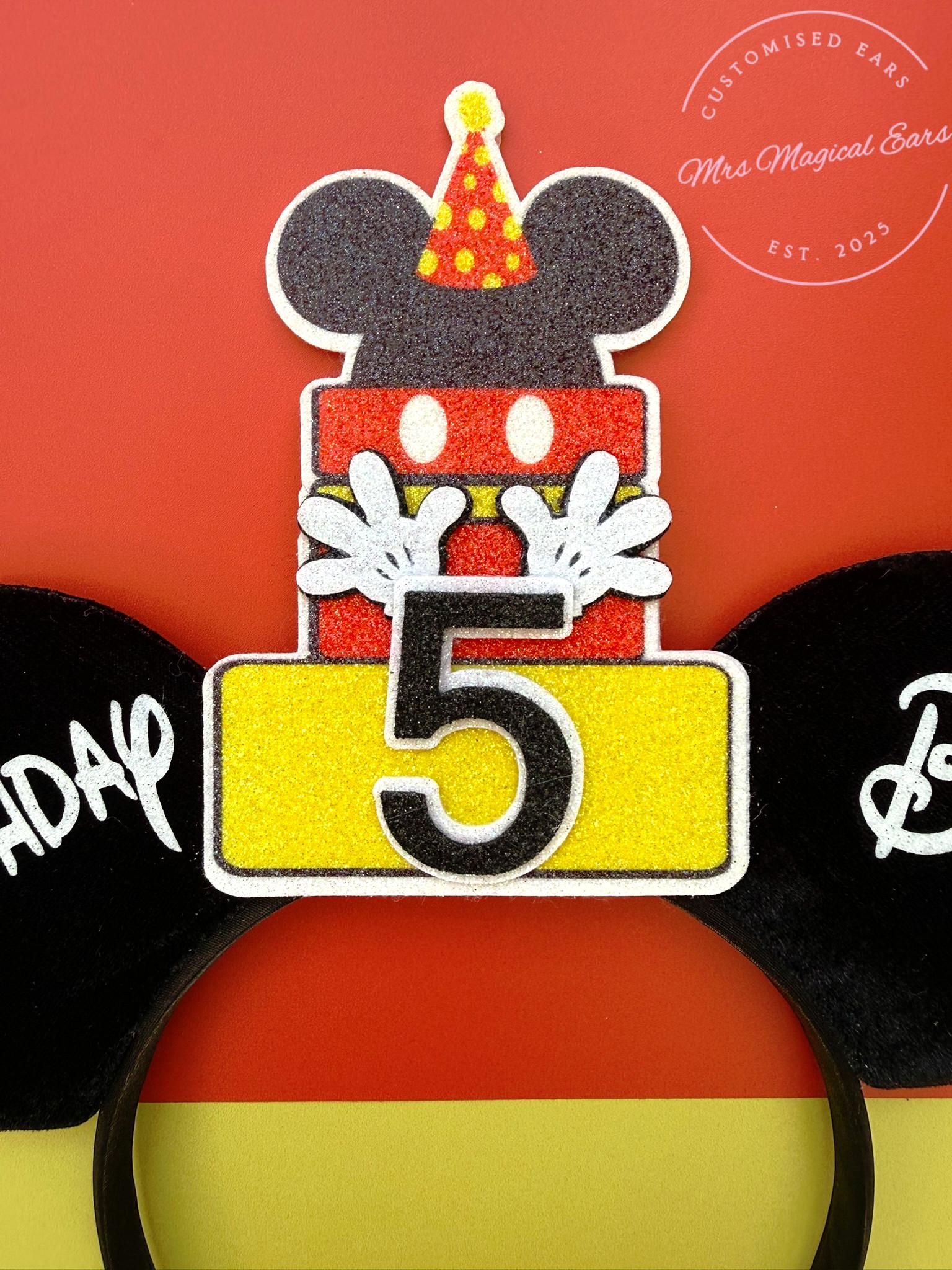 Birthday Boy Mickey Mouse Inspired Ears | Personalised Disney Inspired Birthday Ears | Custom Age Cake Hat | Mickey Minnie Ears Any Age