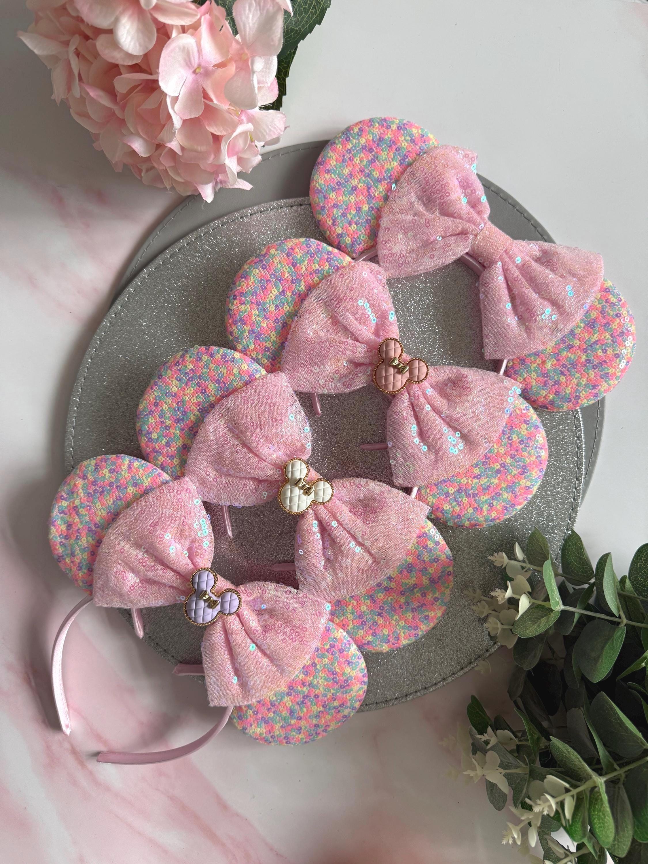 Baby Pink Sequin Minnie Ears Headband | Confetti Sparkle Mouse | Handmade Disney Inspired for Adults & Kids