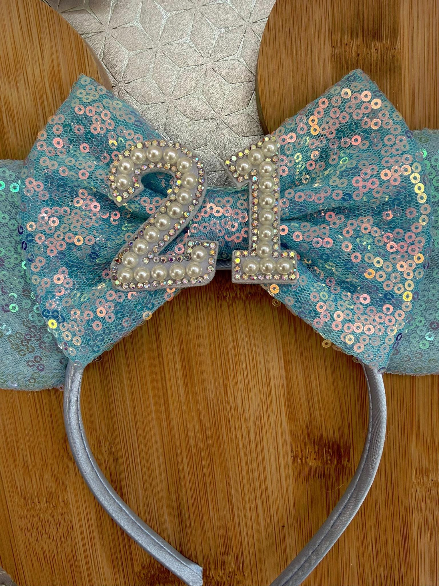 Birthday Blue Sequin Minnie Ears | Custom Headband | Disney Mickey headband Girls, Teens & Adults | Sparkly Accessory 3, 5, 7, 16,18, 21, 30