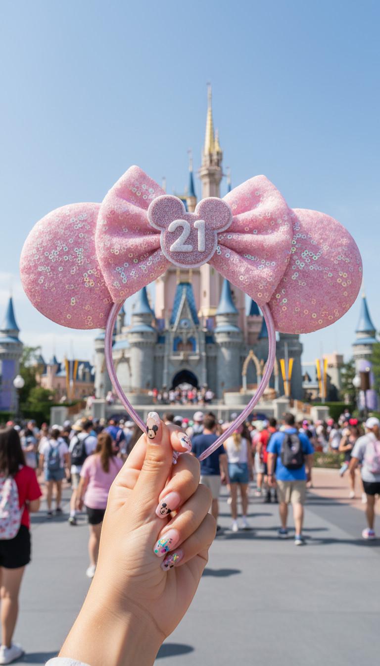 BIRTHDAY Customised ANY AGE Minnie Mouse Ears | Baby Pink Sequin Mickey Ears | Custom Glitter Headband | Disney Trip 2, 3, 5, 10, 18, 30+
