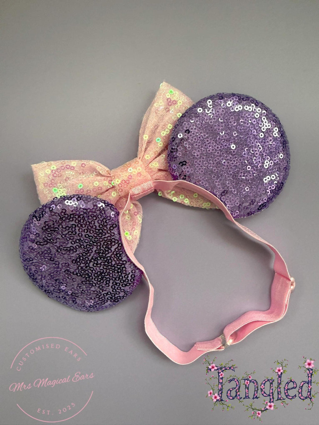 Baby Rapunzel Inspired Minnie Ears | Purple Sequin Toddler Tangled Princess Headband | 1st Birthday Disneybound Accessory | Gift Baby Girl