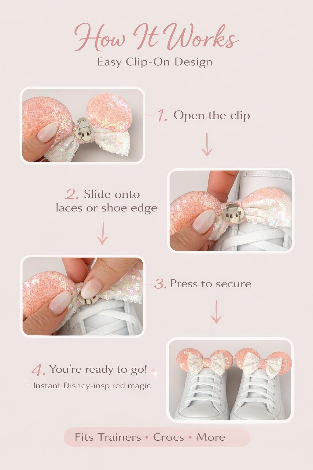 Belle Inspired Shoe Clips, Yellow Mouse Ears with Rose Bow, Beauty and the Beast Disney Inspired Shoe Accessories, Princess Trainer Clips