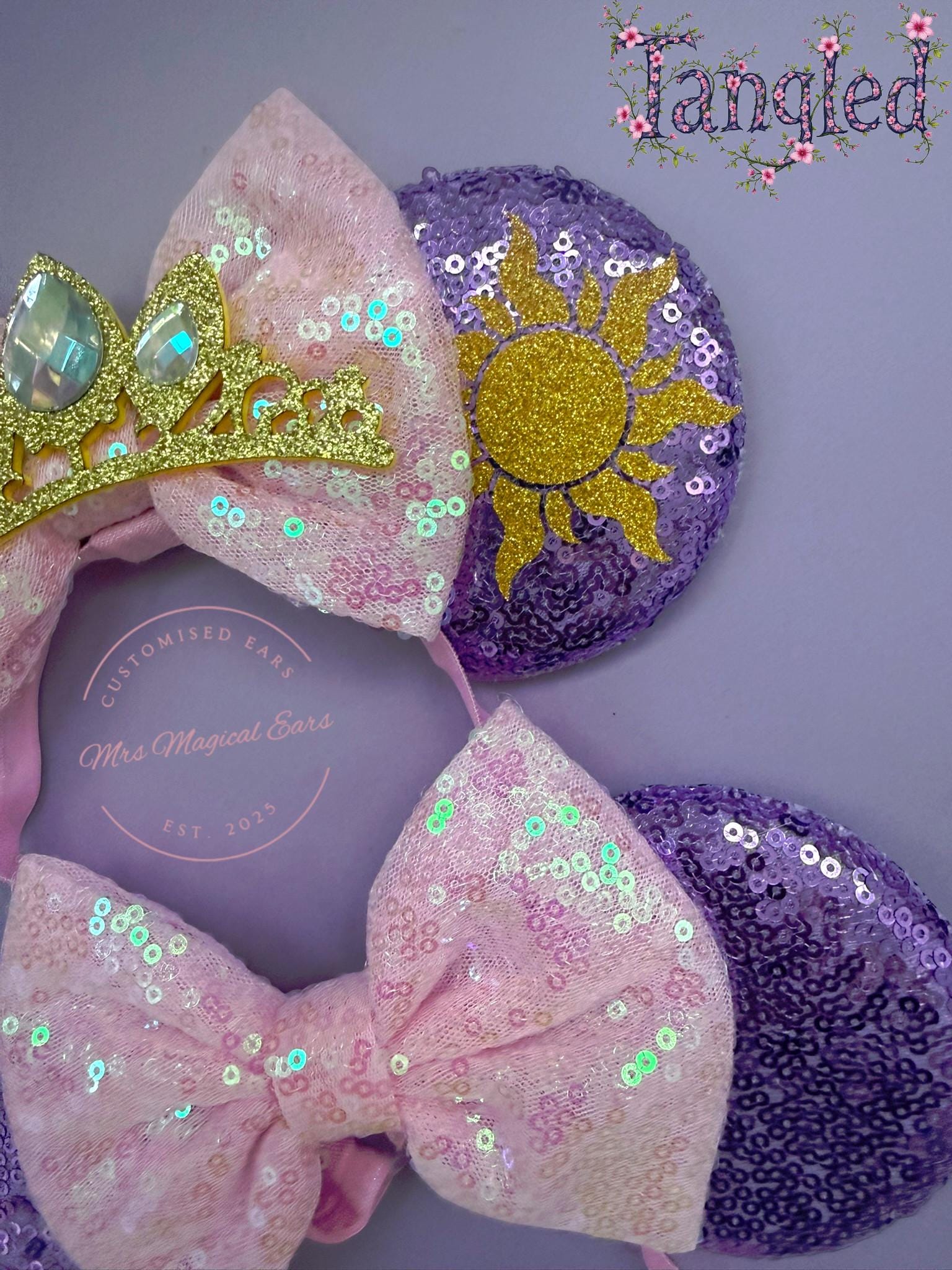 Baby Rapunzel Inspired Minnie Ears | Purple Sequin Toddler Tangled Princess Headband | 1st Birthday Disneybound Accessory | Gift Baby Girl