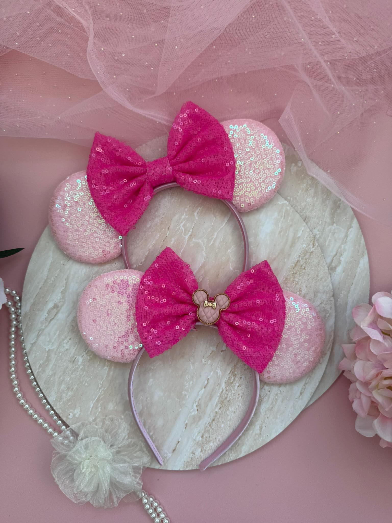 Baby Pink Minnie Ears, Disney Inspired Ears Headband, Pink Sequin Mouse Ears, Disneyland Outfit, Birthday Mickey Ears, Cute Minnie Headband