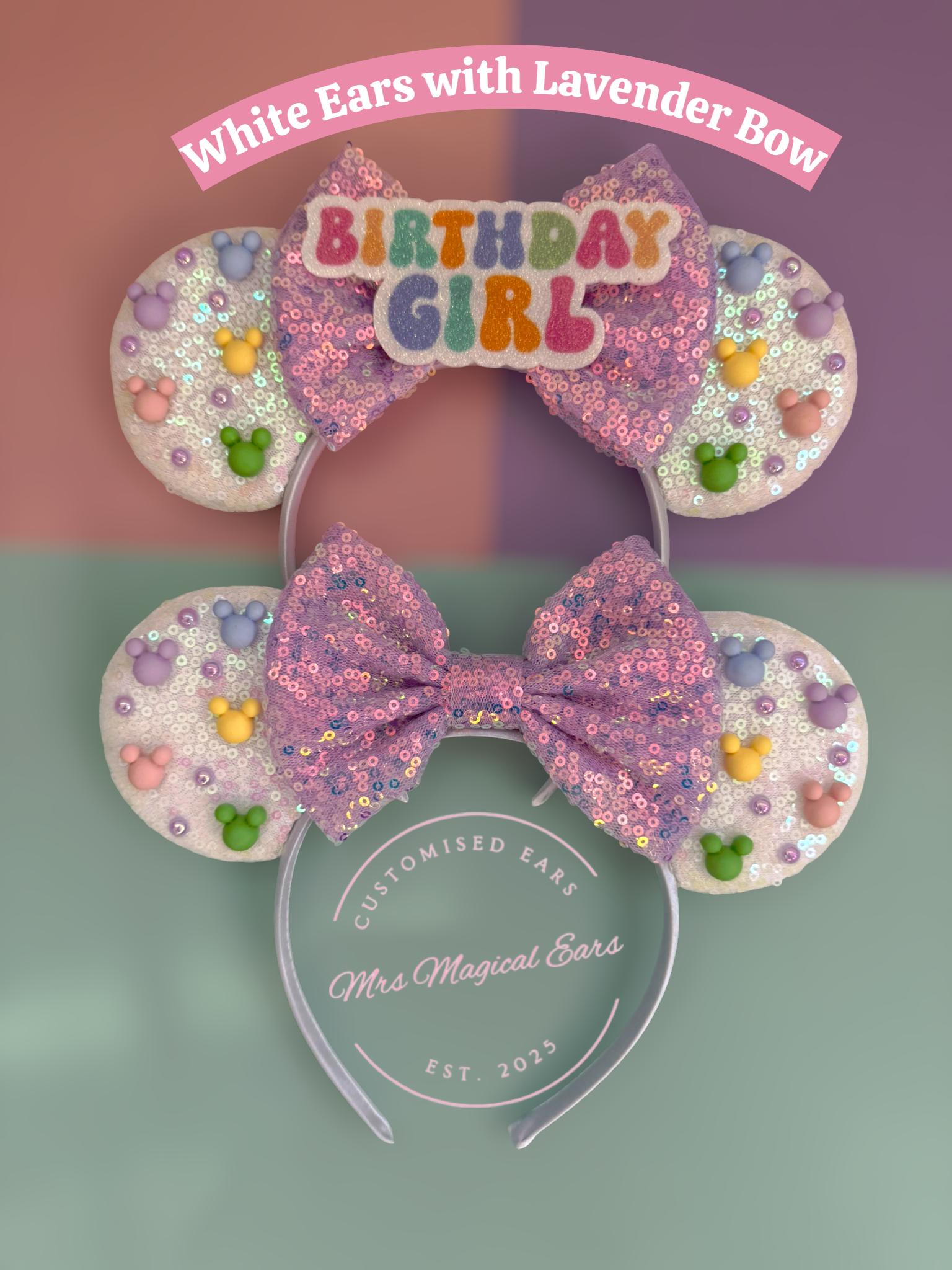 Birthday Girl Mouse Ears – Custom Colour Bow – Sparkly Sequin Headband – Party Ears – Cake Smash – Girls Birthday Outfit – Disney Inspired
