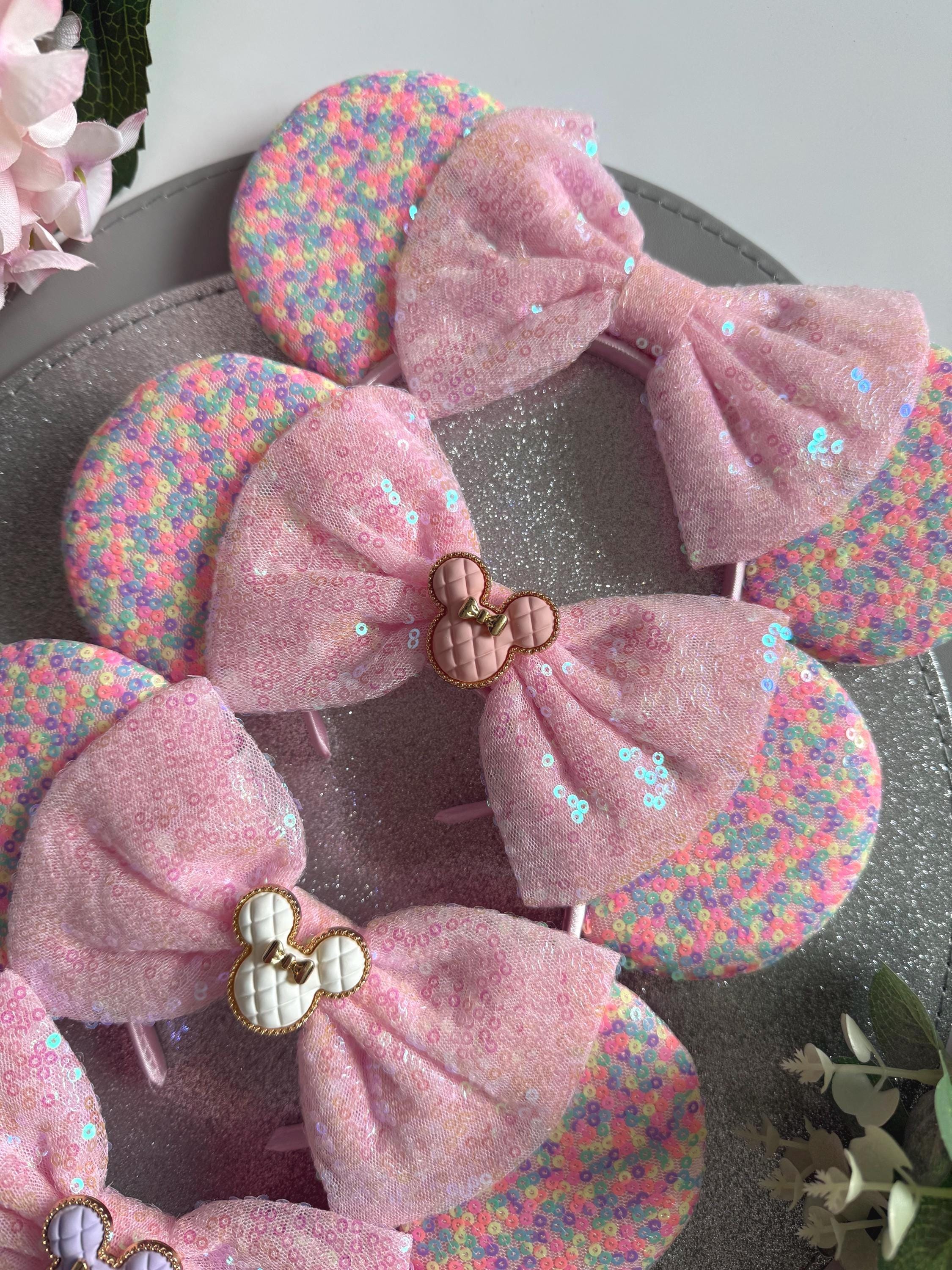Baby Pink Sequin Minnie Ears Headband | Confetti Sparkle Mouse | Handmade Disney Inspired for Adults & Kids