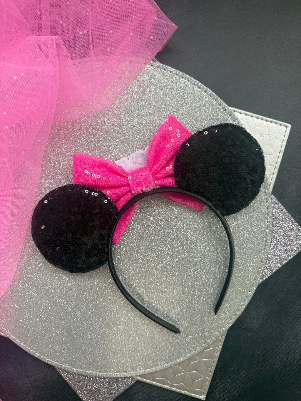 Birthday Girl Minnie Ears, Pink & Black Sequin Disney Inspired, Birthday Headband, Disney Birthday Outfit, Mickey Ears for Kids and Adults