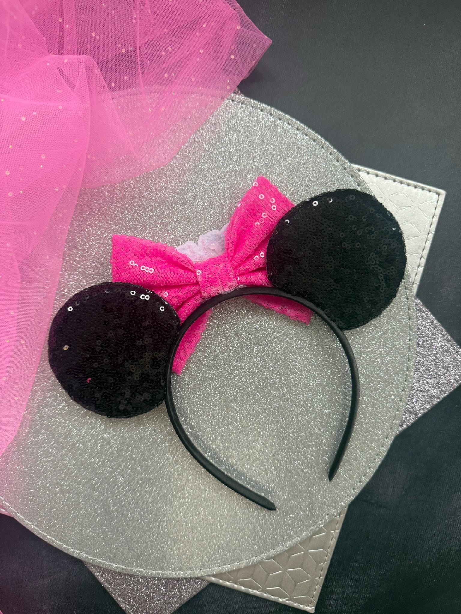 Birthday Girl Minnie Ears, Pink & Black Sequin Disney Inspired, Birthday Headband, Disney Birthday Outfit, Mickey Ears for Kids and Adults