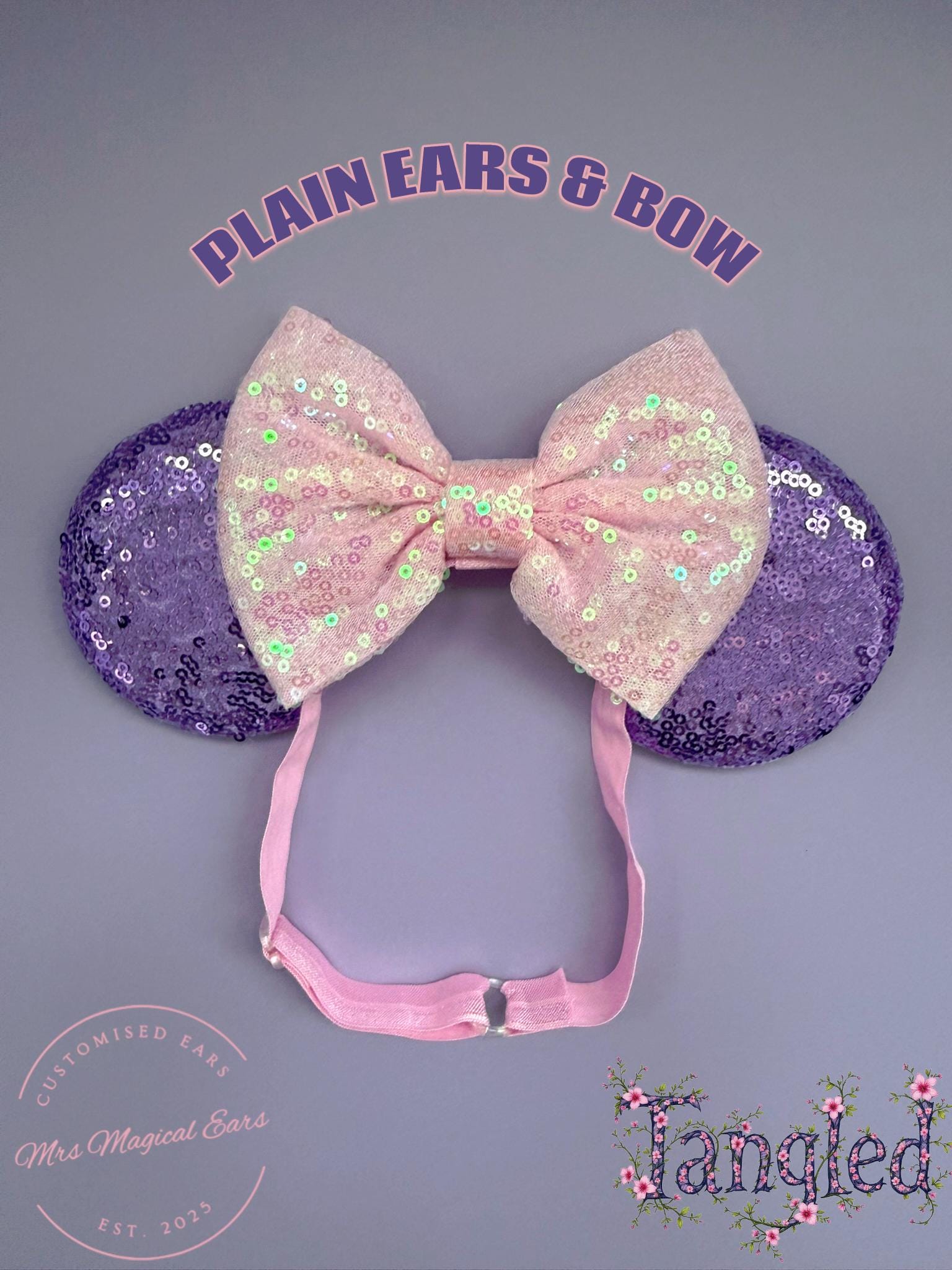 Baby Rapunzel Inspired Minnie Ears | Purple Sequin Toddler Tangled Princess Headband | 1st Birthday Disneybound Accessory | Gift Baby Girl