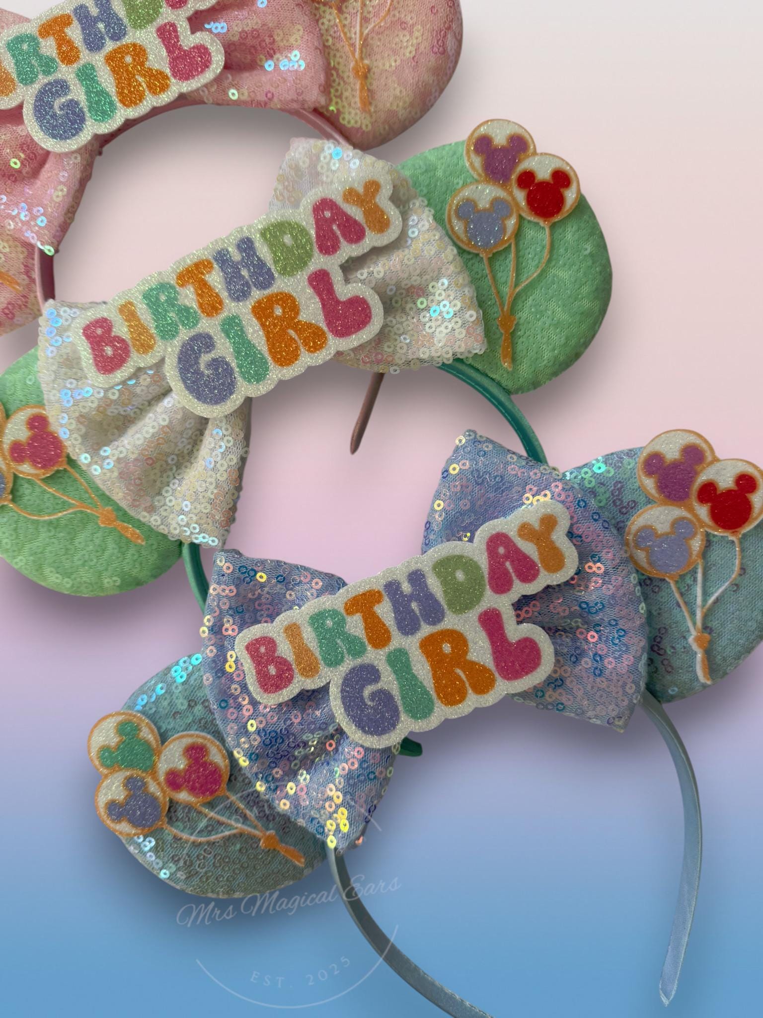 Birthday Girl Minnie Ears | Disney Inspired Birthday Balloon Mouse Ears | Birthday Headband | Disney Trip Ears | Mickey Mouse Birthday Ears