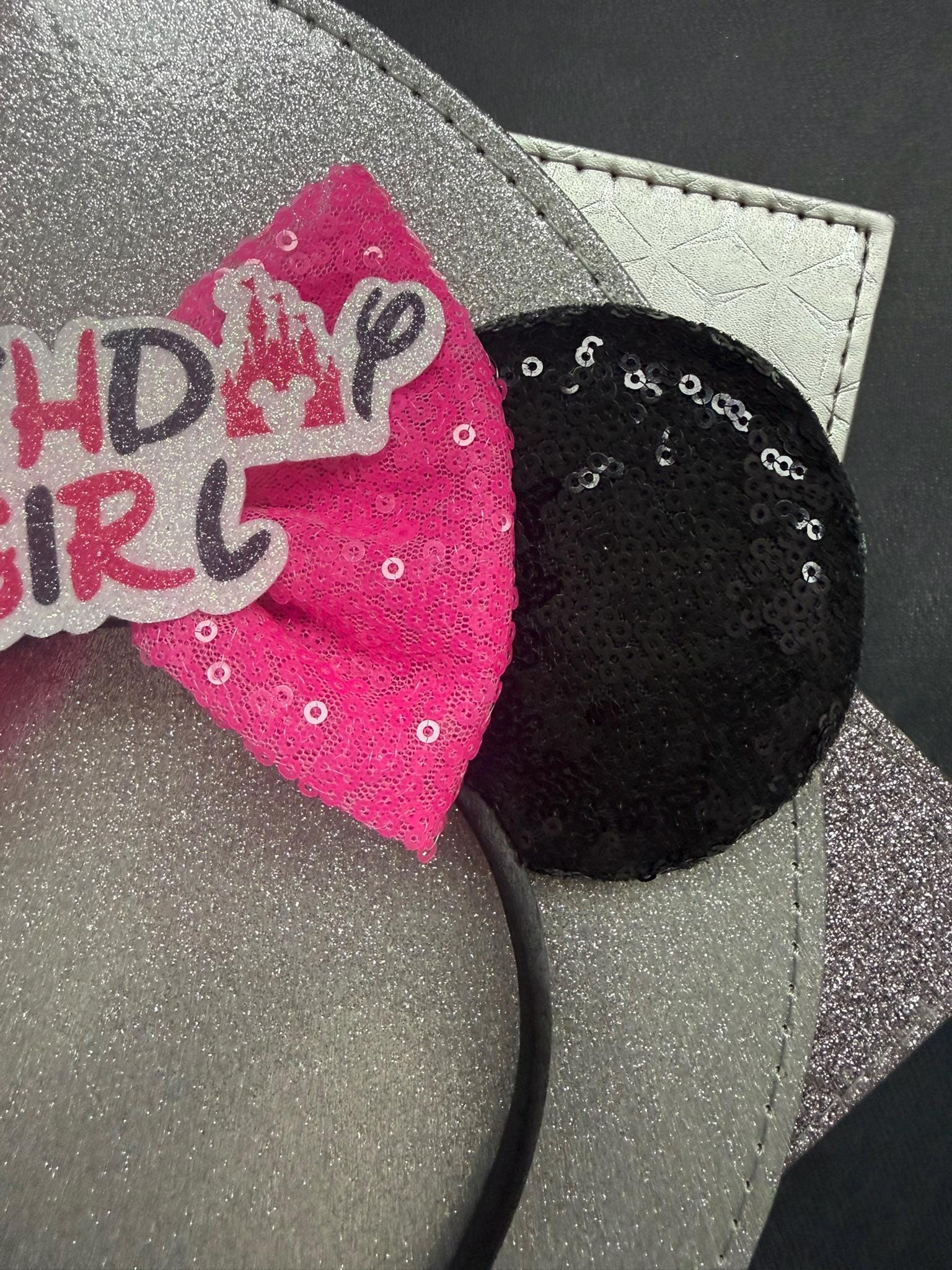 Birthday Girl Minnie Ears, Pink & Black Sequin Disney Inspired, Birthday Headband, Disney Birthday Outfit, Mickey Ears for Kids and Adults