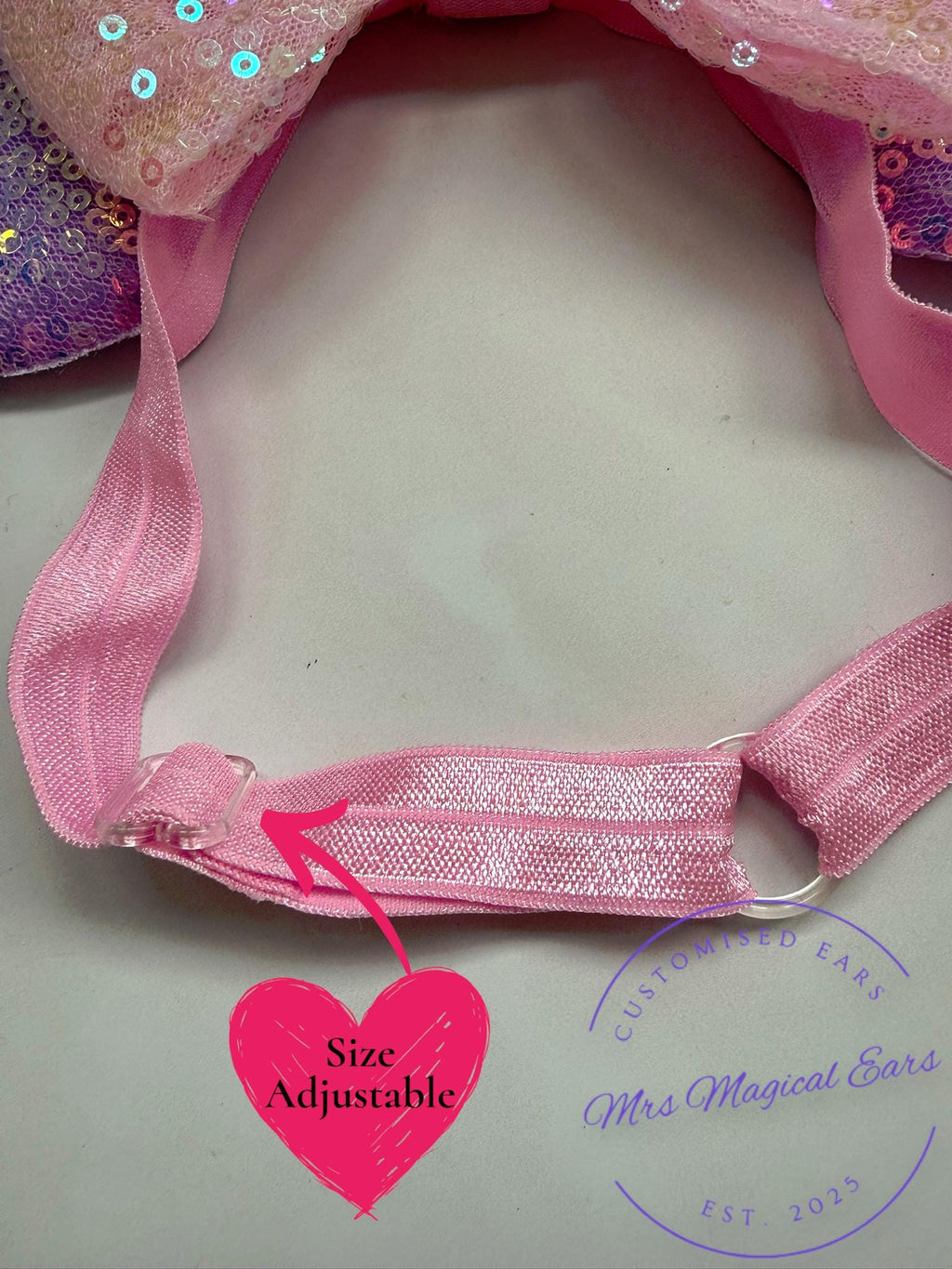 Baby & Toddler Minnie Mouse Inspired Mouse Ears | Classic Lilac + Pink Sequin Bow Mickey Headband | Adjustable Disney Photo Prop | Girls