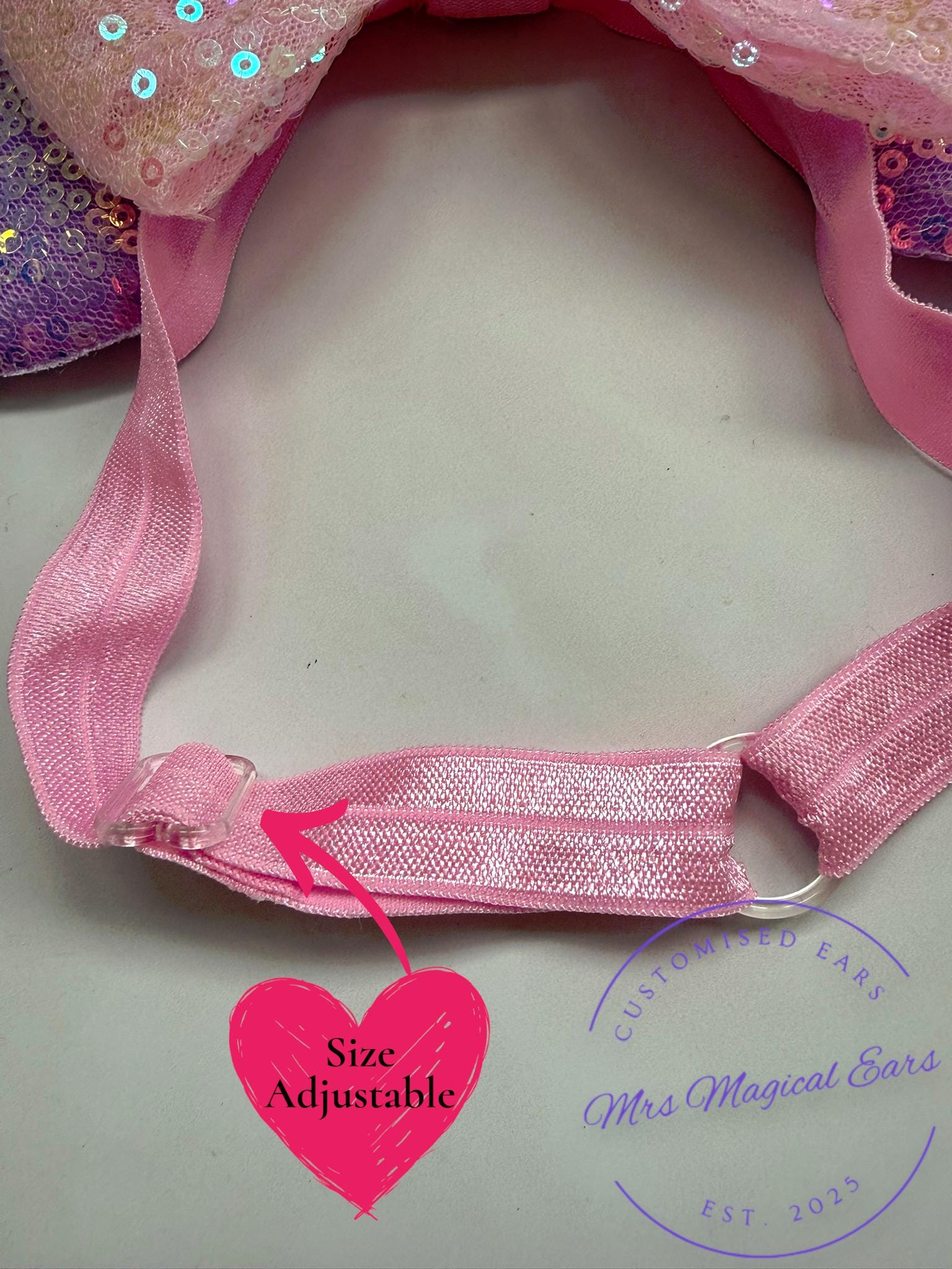 Baby & Toddler Minnie Mouse Inspired Mouse Ears | Classic Lilac + Pink Sequin Bow Mickey Headband | Adjustable Disney Photo Prop | Girls