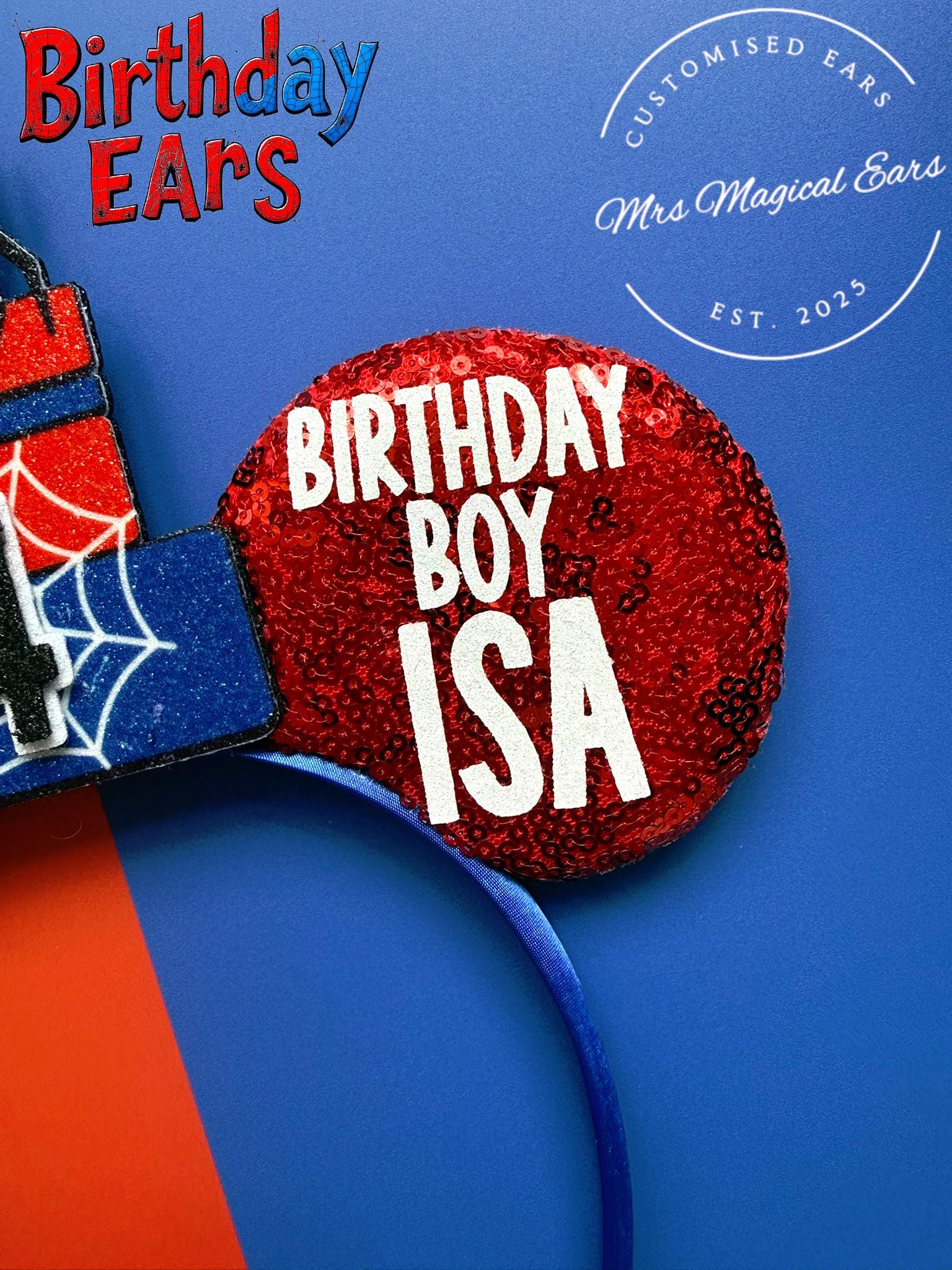 Birthday Boy Spider-Man Inspired Ears | Personalised Disney Inspired Birthday Ears | Custom Age Cake Hat | Mickey Ears Any Age