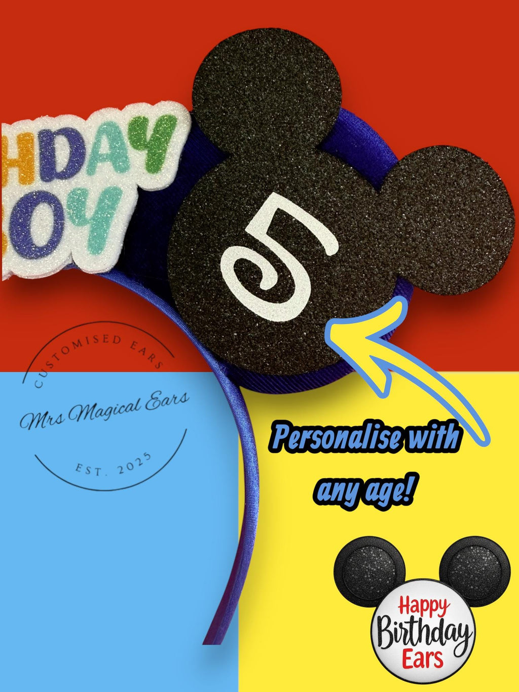Birthday Boy Mouse Ears Headband – Disney Inspired Birthday Ears, Custom Theme Park Party Ears, Boys Magical Birthday Outfit Accessory