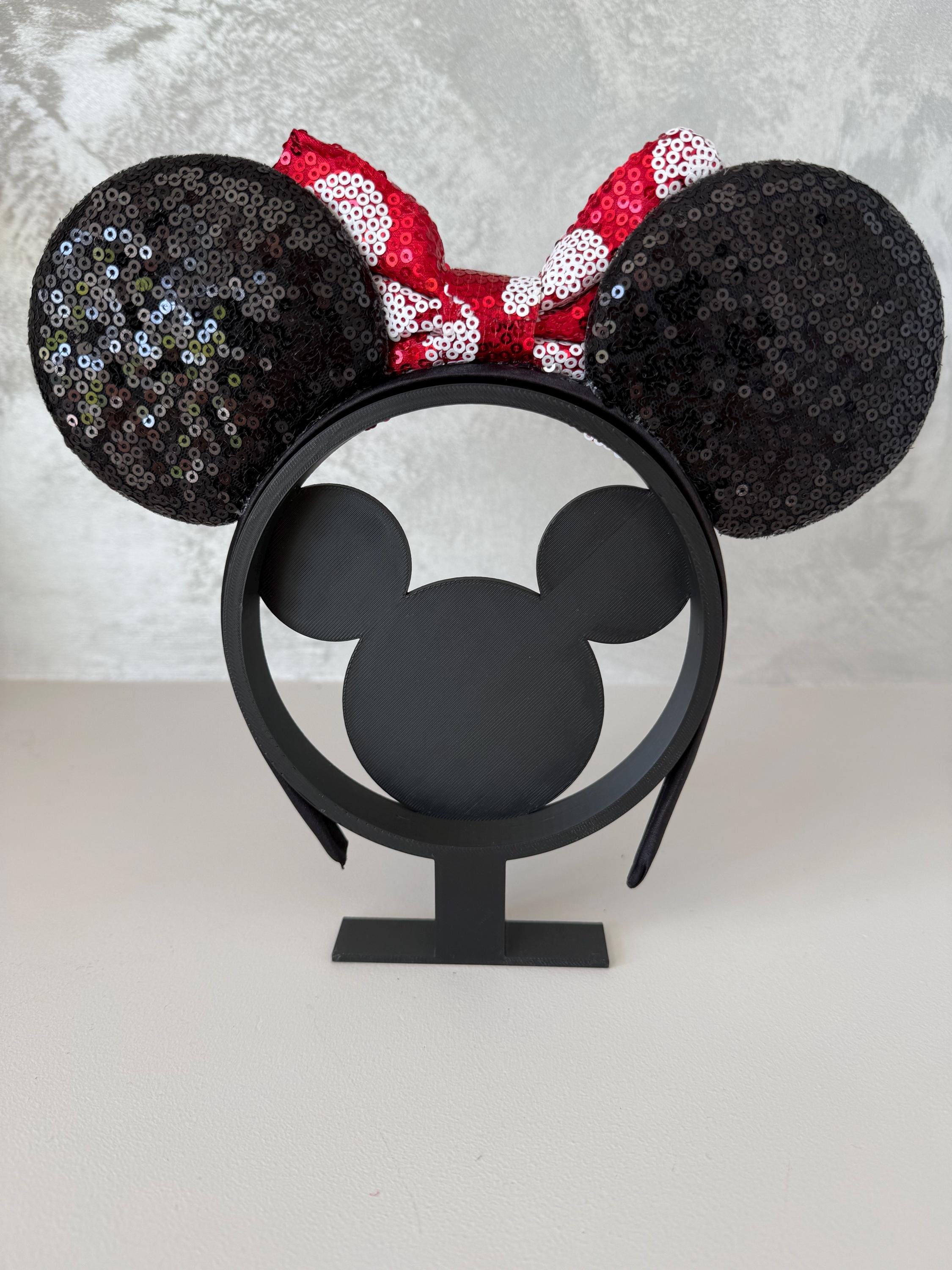 Classic Minnie Mouse Inspired Ears Headband – Black Sequin Ears with Red White Polka Dot Bow, Mickey Minnie Theme Park Headband