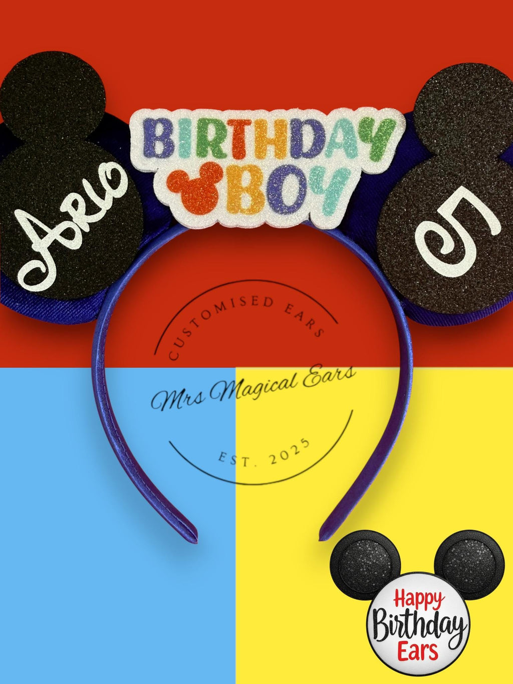 Birthday Boy Mouse Ears Headband – Disney Inspired Birthday Ears, Custom Theme Park Party Ears, Boys Magical Birthday Outfit Accessory