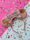 Birthday Girl Pink Minnie Ears • Custom Age with Balloons Sequin Mouse Ears Headband • Disney Inspired • Mickey Ears for Kids Teens Adults