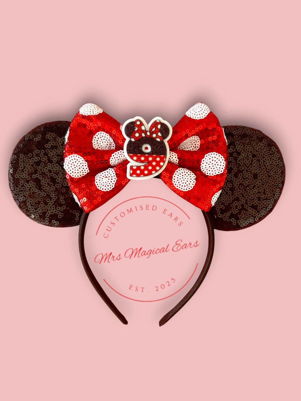 Birthday Bow Minnie Ears – Custom Age Disney Inspired Birthday Headband | Red Sequin or Polka Dot Bow | Magical Birthday Ears